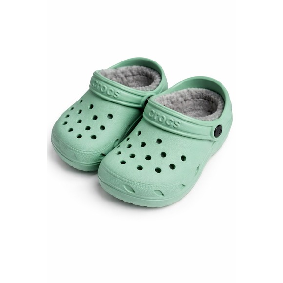 CROCS Other - Crocs Lined Clogs Kids C6 Mint Green Fleece Slip On Shoes Boys Girls